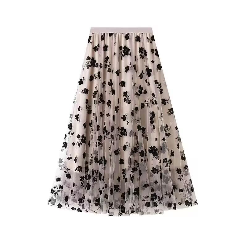 Flokowanie siateczkowa półspódniczka damska letnia średniej długości wąska drapowana spódnica z przędzy Super wróżka plisowana spódnica moda odzież damska