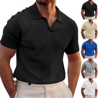 Men's Solid Color Lapel Unbuttoned Top Men's Casual Business V-Neck Short Sleeve Top