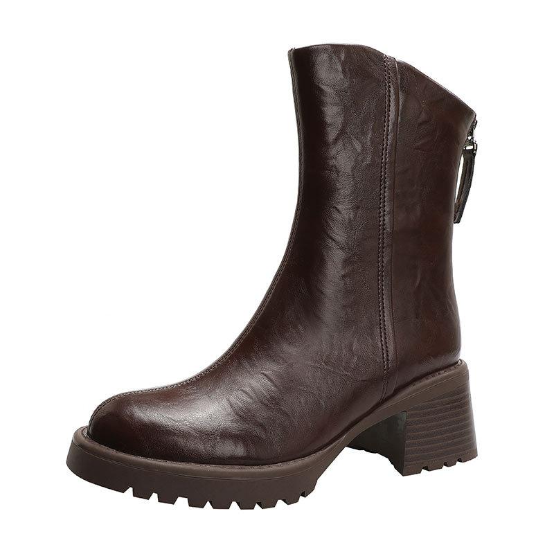 Coarse Heel Martin Boots Women's New 2025 Autumn and Winter Platform British Style Short Boots High Heel Diagonal Medium Tube Women's Boots