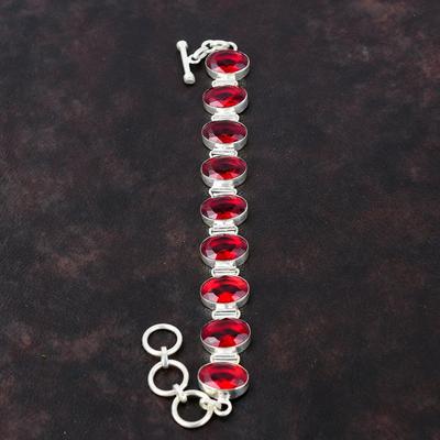 Pulseira de Granate de Moçambique Multifacetada Joia de Pedra Preciosa Pulseira de Prata Esterlina 925 Pulseira com Corrente Ajustável Joia Artesanal Presente de Aniversário