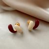 Ankola Burgundy Milk White Contrasting Color Drip Glaze Stud Earrings Female Design Simple High-End Temperament Earrings Ear Jewelry