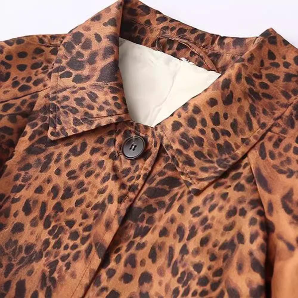 2024 Summer New Product Women's Fashion and Casual Versatile Long sleeved Animal Pattern Printed Long Windbreaker