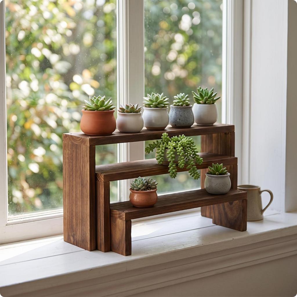 Stepped Plant Stand Rustic shelfSaving for Windowsill, Collectors
