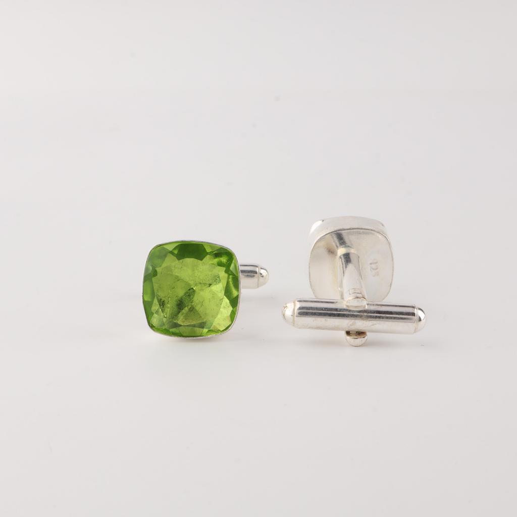 Natural Peridot Gemstone 925 Sterling Silver Handmade Jewelry Cushion Cut Cufflink 1" For Men's Shirt CL-9-9