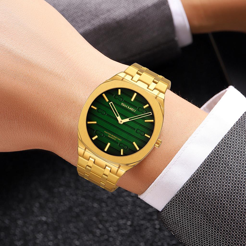 Men's business watch retro waterproof steel belt quartz watch trendy casual watch