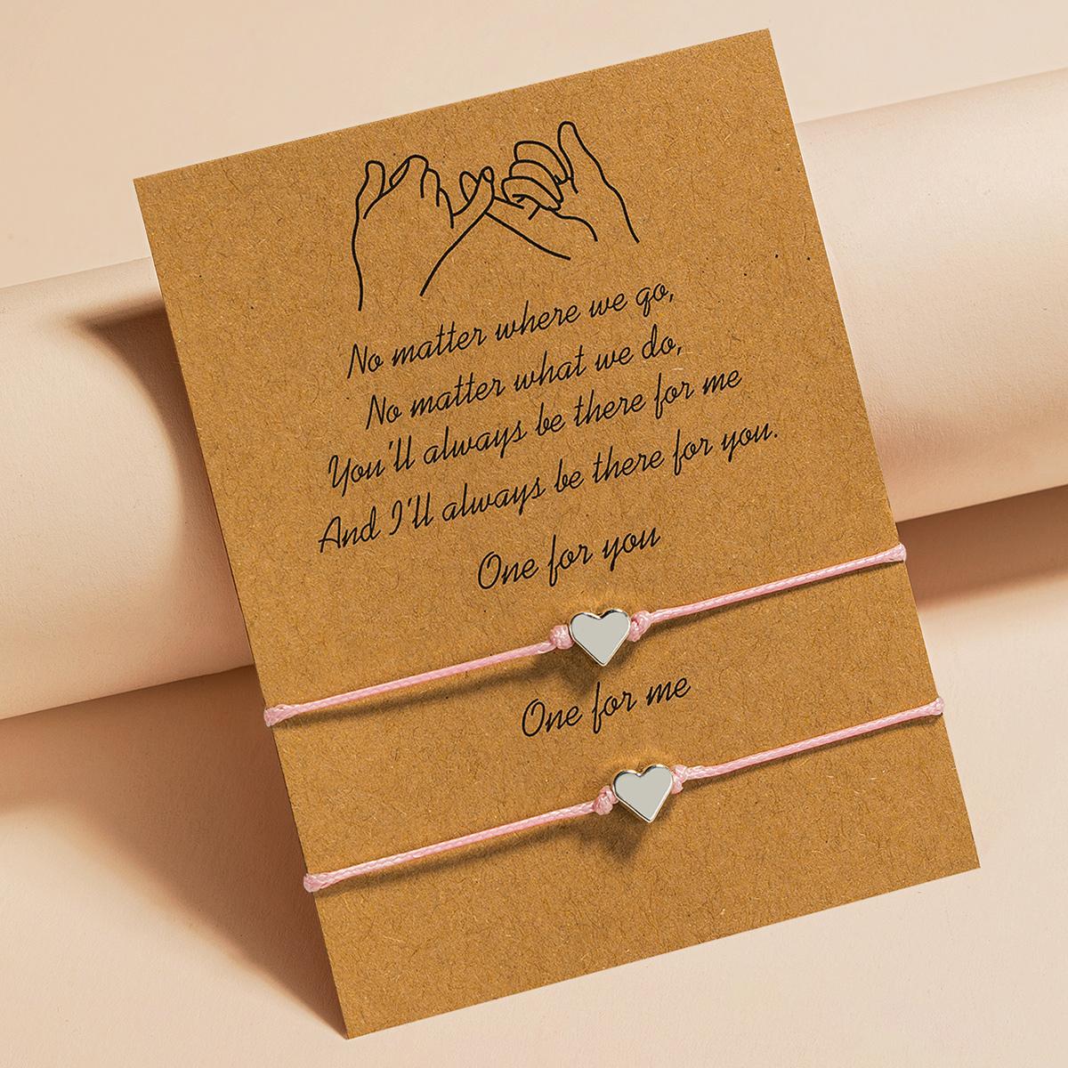 

2 PCS Card Sets of Minimalist Casual Style Copper Heart Adjustable Rope Chain Couple Bracelet Jewelry Valentine s Day Gift