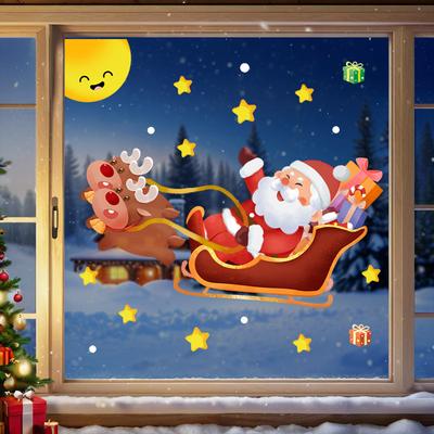 Weihnachtsmann Schlitten Rentier Dekorative Aufkleber Elektrostatische Glas Festliche Szene Atmosphäre Dekoration Fensterdekorationen