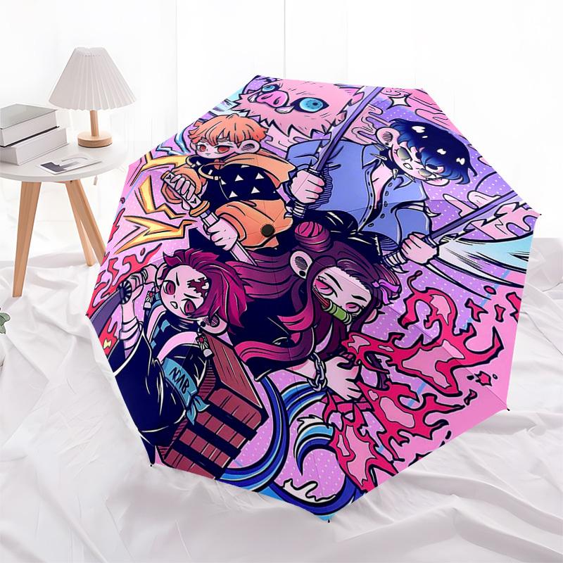 1pc Outdoor Umbrella with Demon Slayer Characters, Automatic Opening/Closing, Portable Tri-Fold Design, 8-Rib Iron Frame - Perfect Gift for Fans,