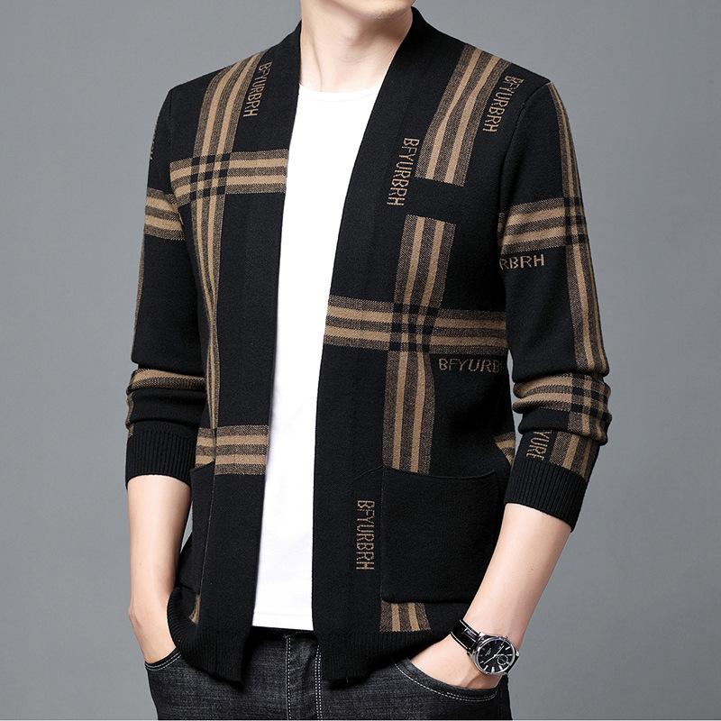 Cardigan Men s Sweater Jacket, Autumn New Korean Version Fashion Trend Splicing Knitted Handsome Jacket Men s Top M
