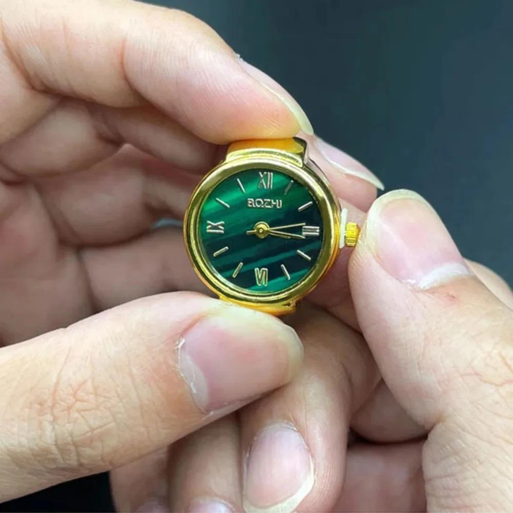 Punk Digital Quartz Finger Ring Watch, Green Dial Elastic Band Couple Ring Watch for Women Men by Kiss Jewelry