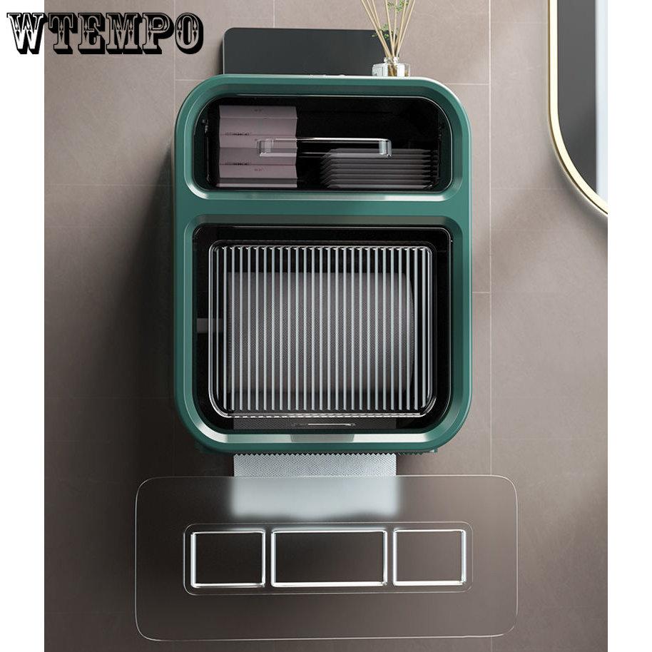WTEMPO Portarotolo da bagno Scatola per fazzoletti Porta fazzoletti impermeabile Non perforato Portafazzoletti di alta qualità Montato a parete Scatola per rotolo di carta