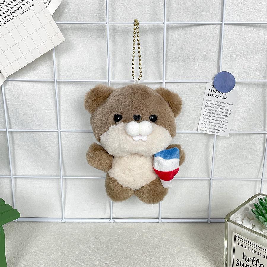 Whimsical Otter Plush Keychain Featuring Fish Design Sweet Ice Cream Animal Pendant