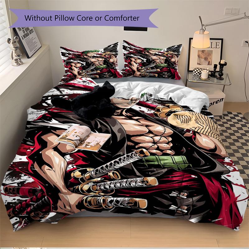 3pcs Roronoa Zoro's Epic Battle Bedding Set Includes Comfortable Bedding with Stylish Design for Bedroom,  H071