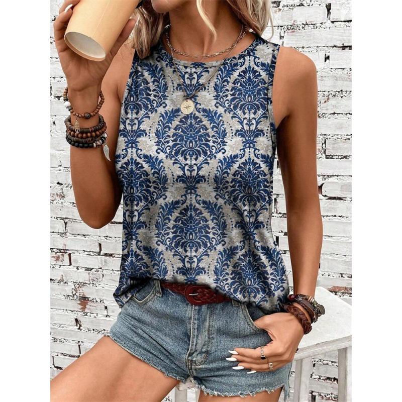 2026 New Women's Crew Neck Tank Top Leopard Print And Love Print Women's Tank Top Street Fashion Women's Casual Tank Top