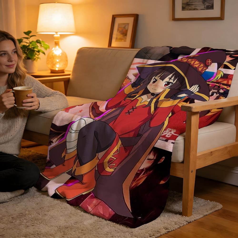 Konosuba Megumin Throw High-Density Short Plush Blanket For Sofa Nap Air-Conditioned Room Soft Skin-Friendly