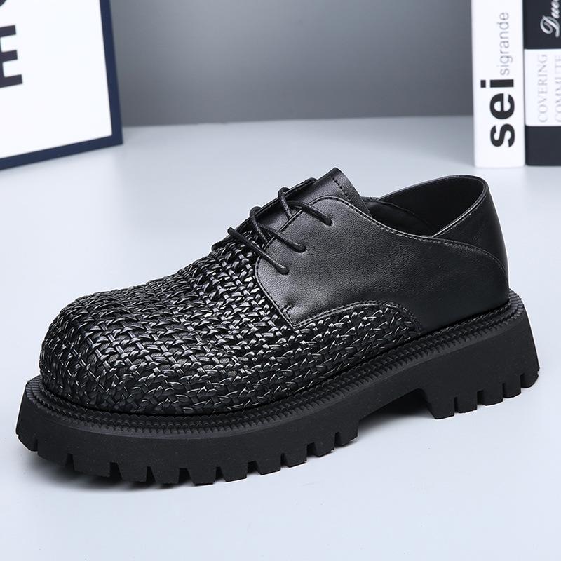 Fashion Summer Autumn Hollowed-out Leather Shoes for Men Black Knit Platform Shoes Male Fashion Casual New Designer Dress Shoes Man