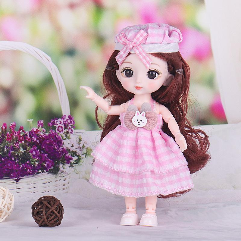 16CM Mini Movable 21Jointed Doll Girls Toy 3D Big Eyes BJD Princess Full Outfits  Dresses  Collection Childrens Doll Gift