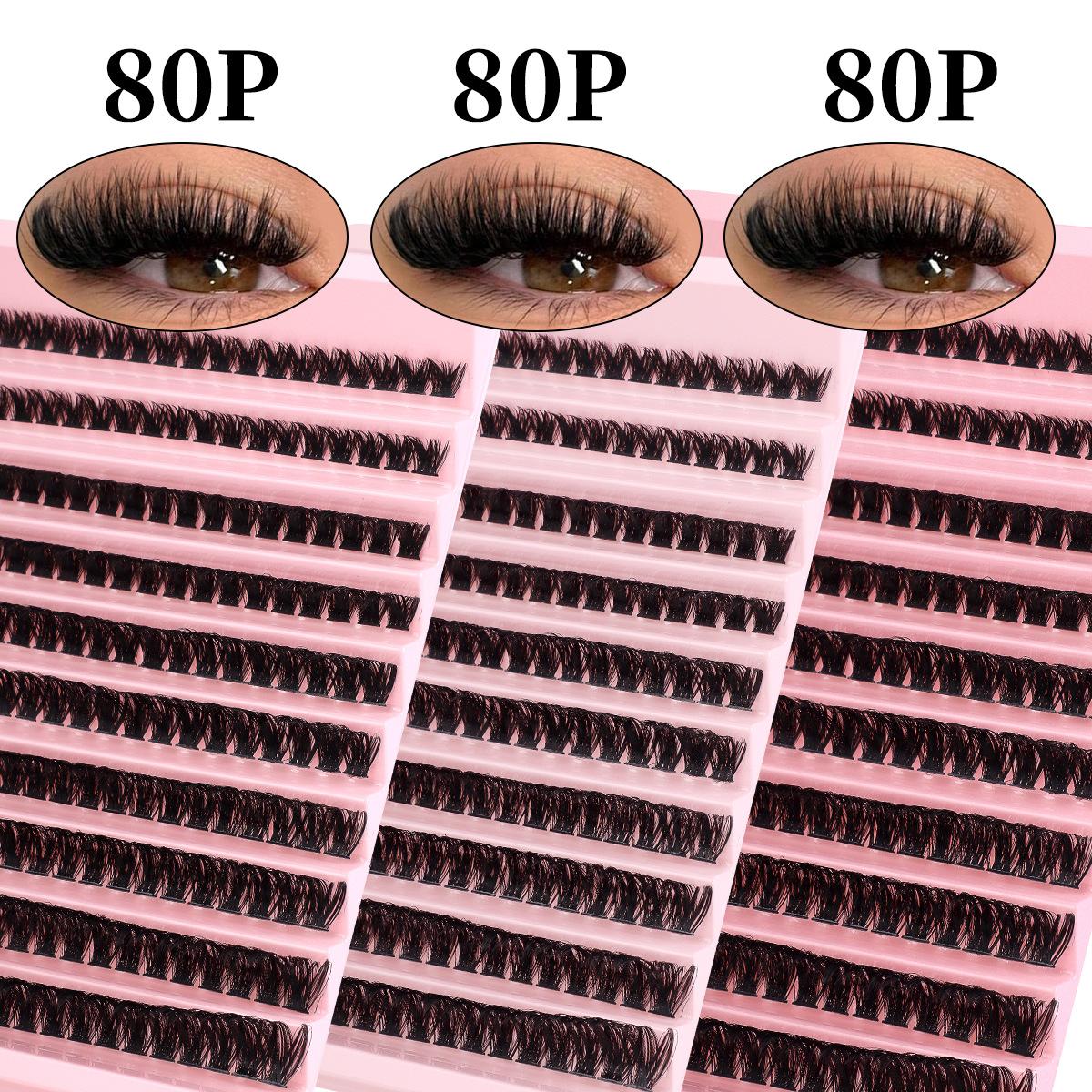 Накладные ресницы одинарного пучка D-изгиба, сегментированное наращивание своими руками, густые завитые ресницы