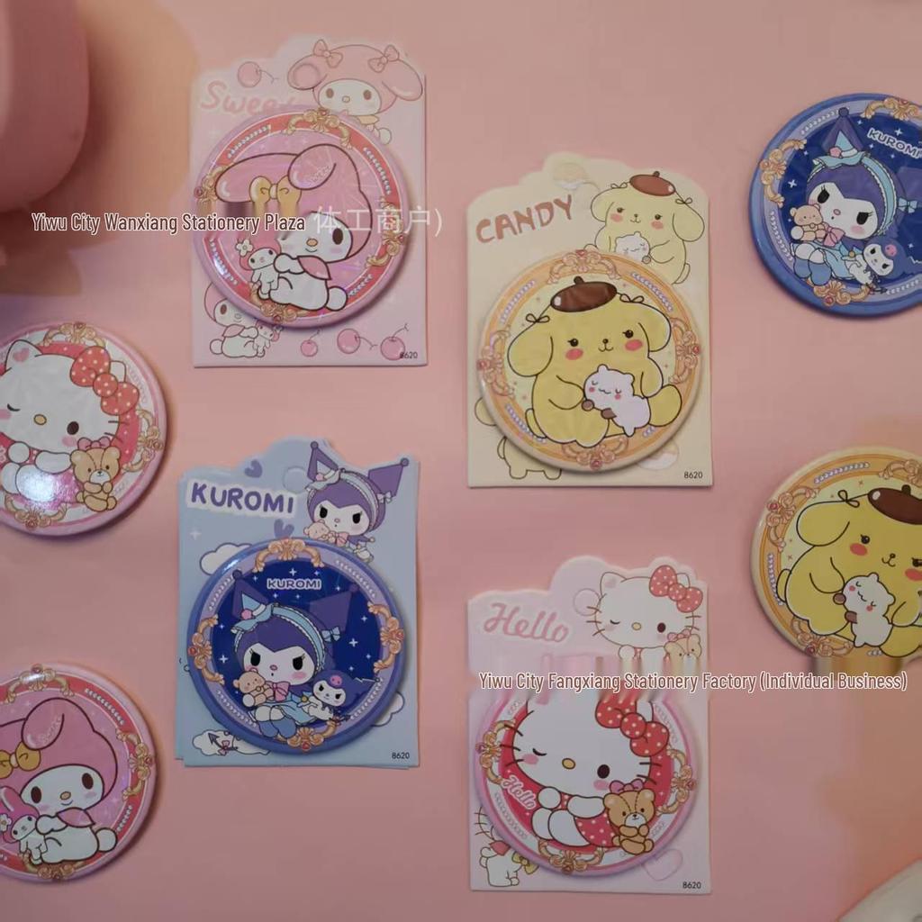 Sanrio Cute Cartoon Mini Round Mirror - Portable, High Appeal for Children & Students, Girly Heart Design