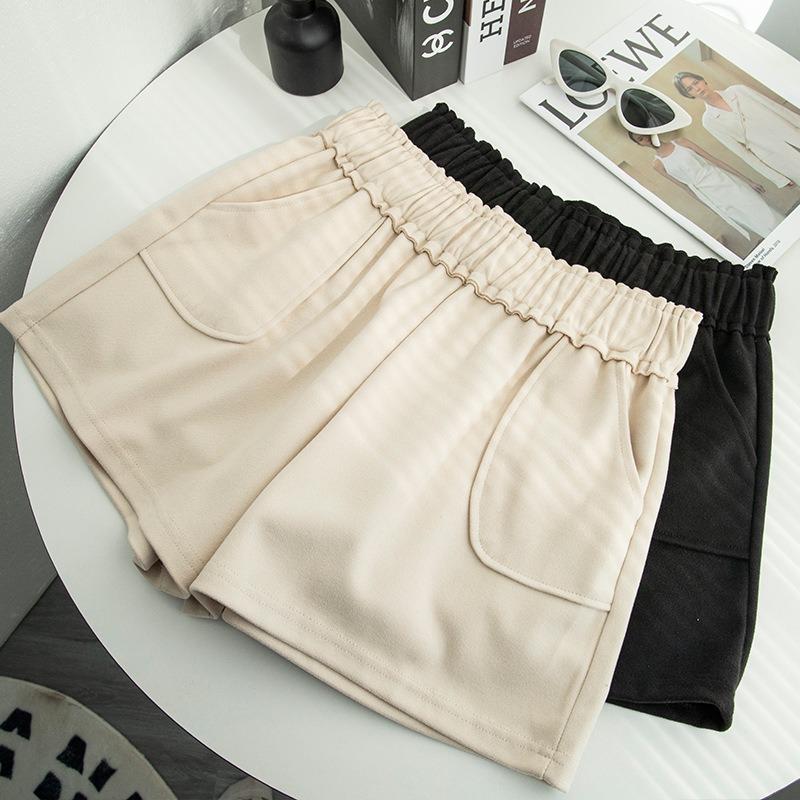 High-waisted Woolen Shorts for Women's Autumn and Winter New Autumn New Wide-leg Pants, Thin Outer Wear Loose Boots and Pants for Children