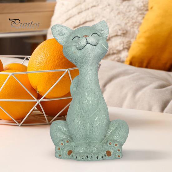 Statue de chat accroupi en résine, ornement de chat de dessin animé, ornement de table, figurine de chat pour décoration de maison ou de bureau, cadeau pour amoureux des chats