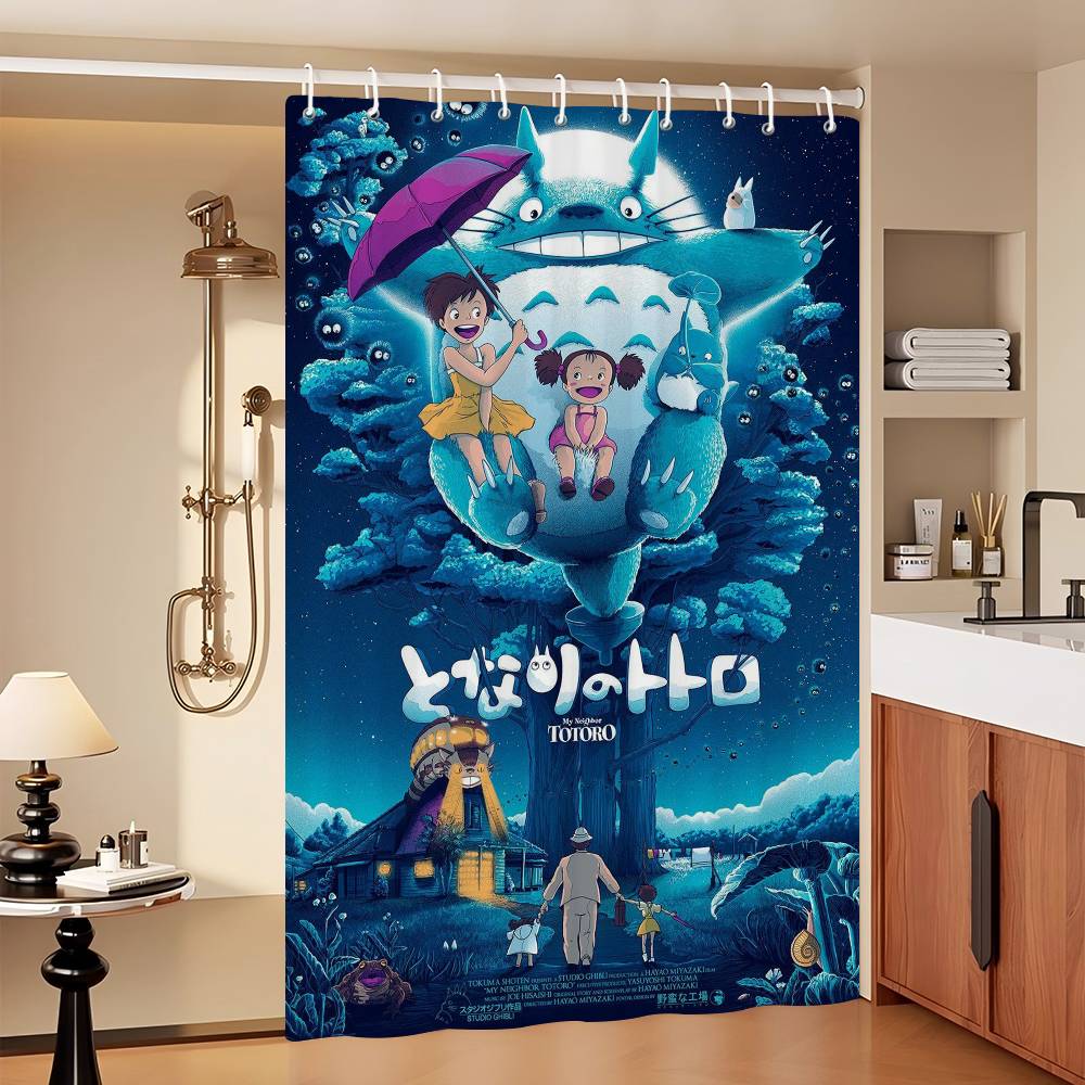 Kawaii T-Totoros Pattern Bathroom Shower Curtain Bathroom Partition Curtain Light Opaque Waterproof Material Bathroom