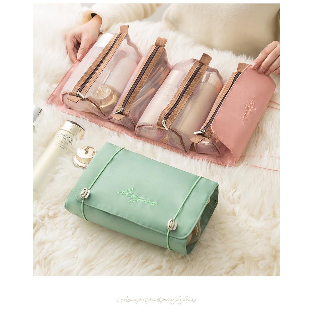 4-In-1 Cosmetic Bag Portable Removable Large Capacity Wash Bag Waterproof Travel Mesh Cosmetic Storage Bag
