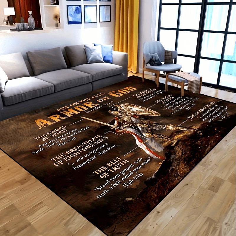 God Armor Bible Verse Mat - 2D Flat Non-Slip Floor Mat for Bedroom - Washable Christian Home Decor Living Room Area Carpet Rug
