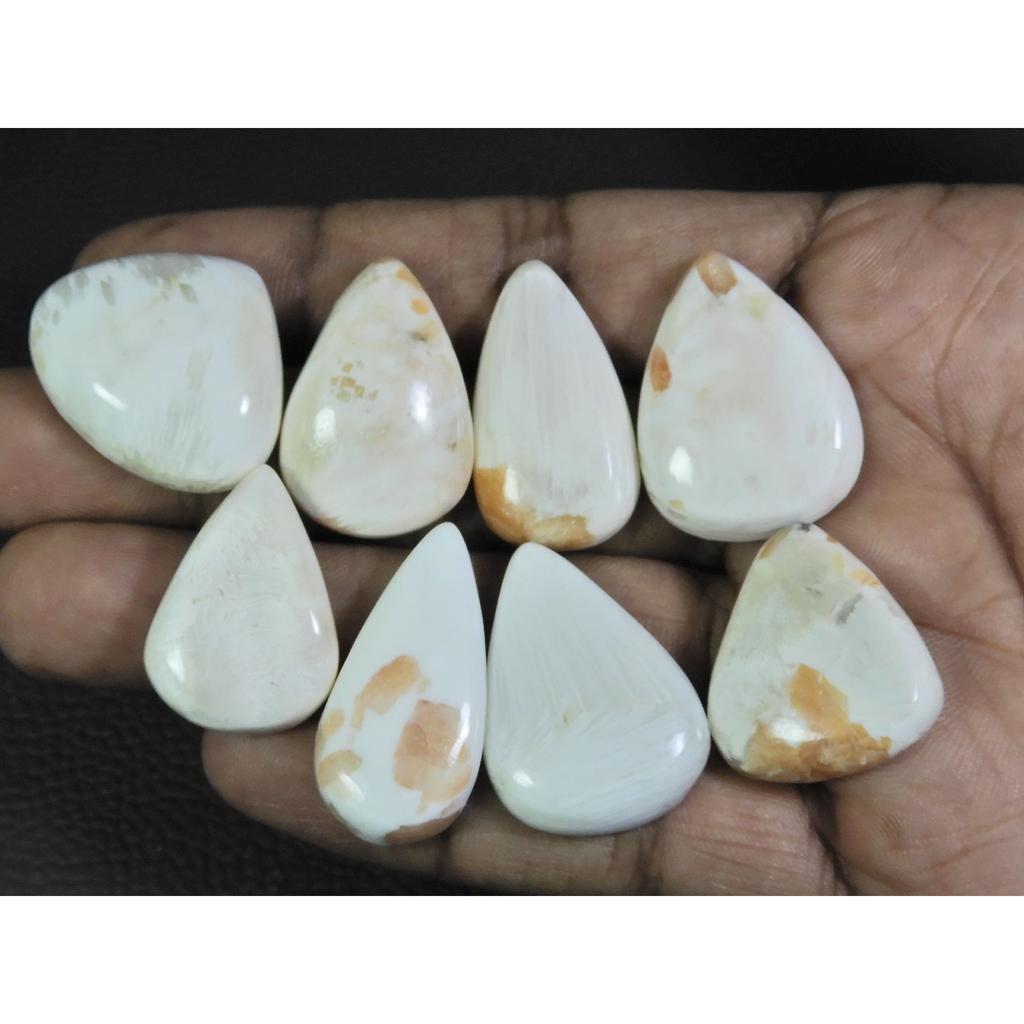 08Pcs Natural Scolecite Pear Cabochon Loose Gemstone Lot 193Cts. A-771