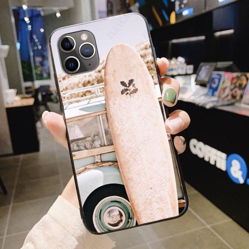 Soft Phone Cover For Iphone 12pro 13pro 11pro Max 5s 6s 7 8plus X Xr Xsmax 12 13mini Se 2020 Case Summer Beach Surfboard Surfing
