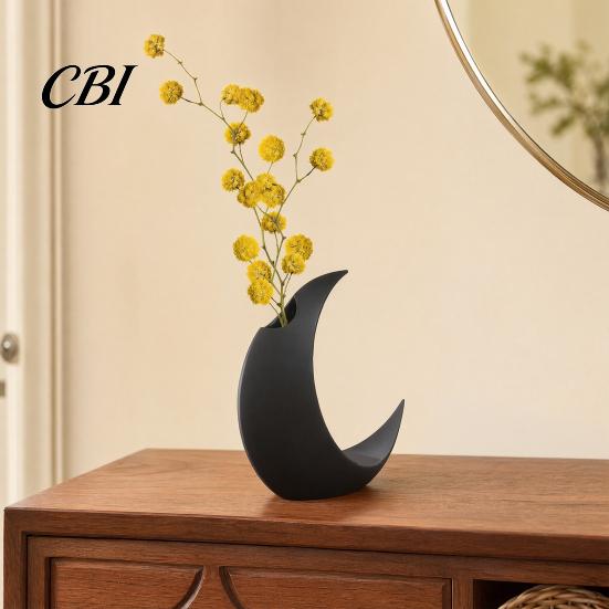 Vaso Bianco e Nero Stampato 3D Fiore di Luna, Moderno Decorativo a Falce Portafiori Secchi Contenitore per Tavolo Soggiorno Decorazione Centrale