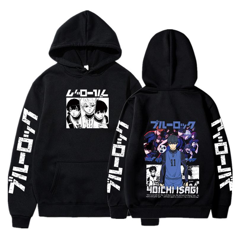 

Аниме Blue Lock Isagi Yoichi Графический принт с капюшоном для мужчин и женщин Manga Hoodies Plus Size Streetwear Harajuku Unisex Sweatshirt 4XL чёрный/синий
