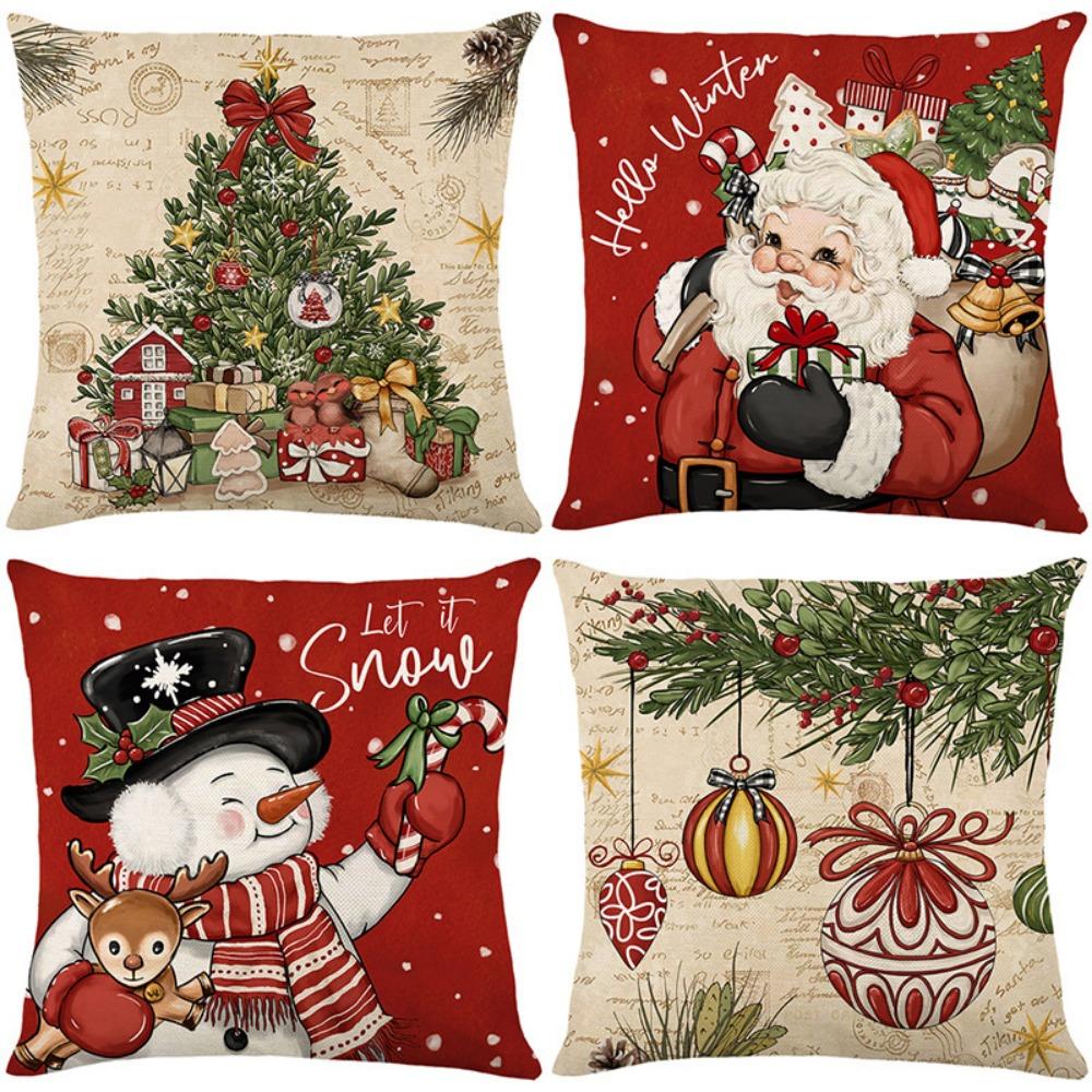 Christmas Pillow Cover Christmas Tree Snowman Decorative Sofa Decorative Linen Pillowcase for Christmas Sofa Decoration