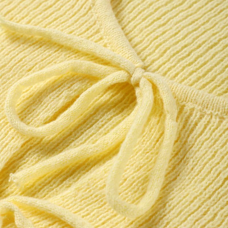 Slim Lace Up Knitted Top Skirts Set Women O-neck Flare Sleeve Hollow Out Crop Tops High Waist Split Skirt Spring Autumn Casual Outfits