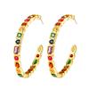 Women's Trendy Bohemia Jewelry Colorful Rainbow Cubic Zirconia Gold Plated Big Circle Hoop Earrings for Party Fashionable Gifts