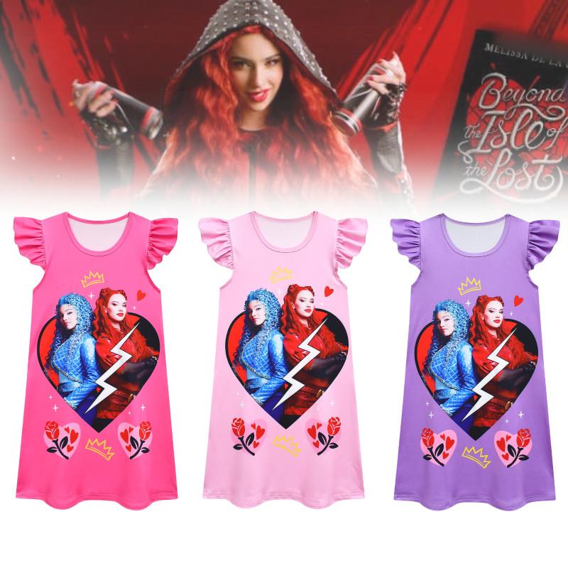 Charming New Kids Flying Sleeve Dress Descendants 4 Halloween Girl's Nightgown With Milk Silk Fabric Ideal For Summer Wear