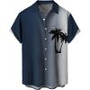 Summer Men's Gradient Sketch Coconut Tree 3D Print Shirt, Retro Hawaiian Tropical Quick-Drying Loose Aloha Shirt
