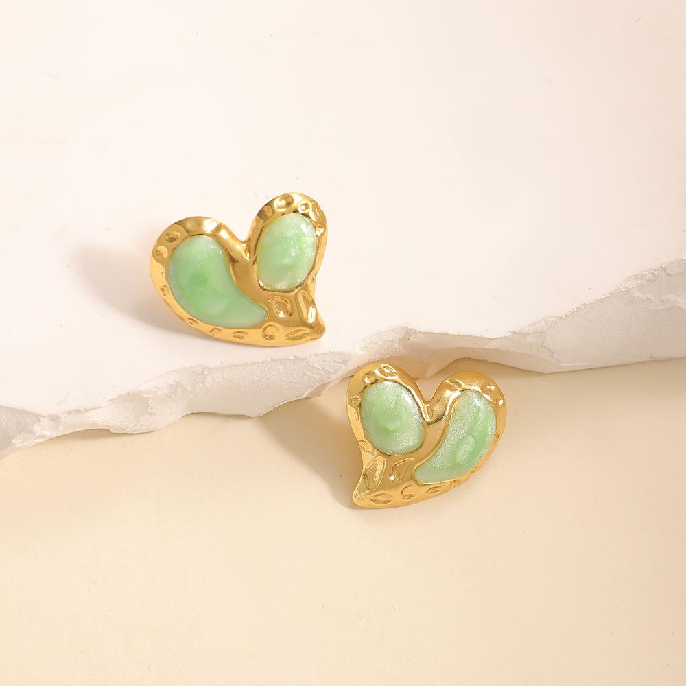 Japan and Korea simple design love stud earrings niche versatile hollow earrings stainless steel dripping oil cold wind women's earrings
