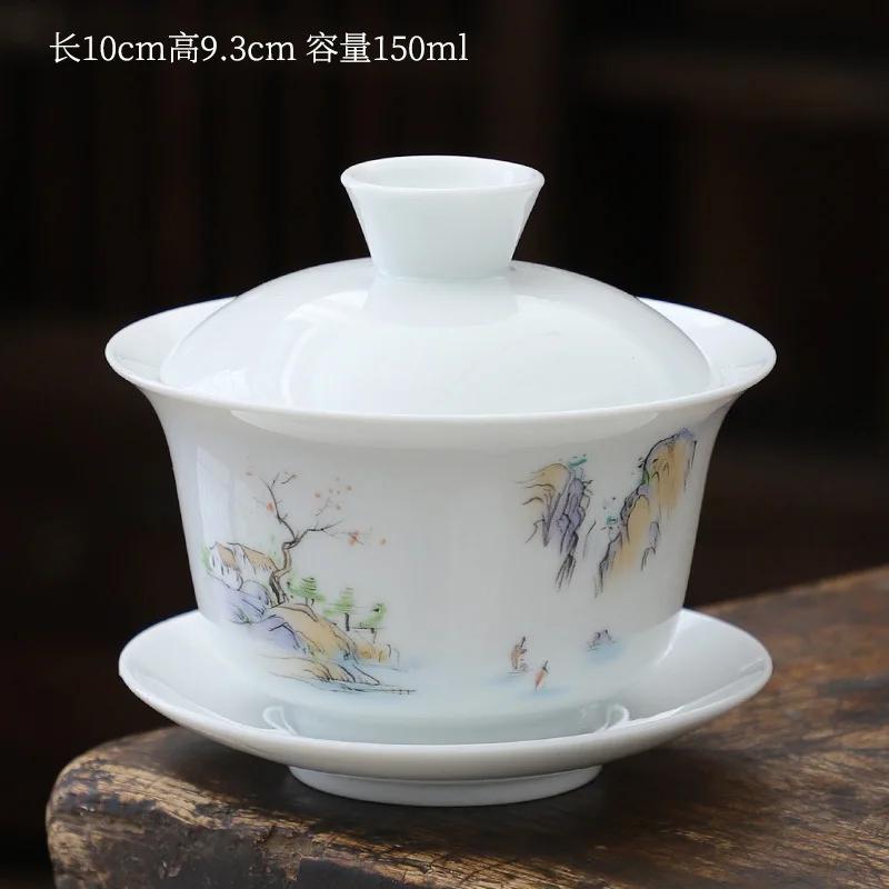 1pcs tea cup Ceramic tea bowl White porcelain large Sancai cover bowl teacup Kung Fu Tea High Quality Chinese style