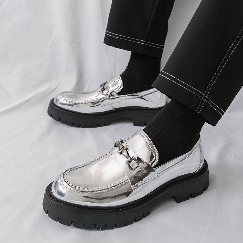 Fashion Fashionable Advanced Leather Casual Slip on Non-slip Metal Buckle Decoration Men's Trendy Celebrity Hairstylist  Loafer Shoes