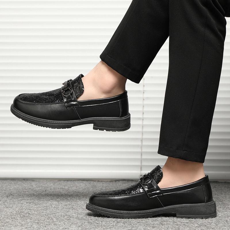 Büro Herren Lederschuhe Runde Zehe Vollnarbig Männlicher Freizeitschuh Flache Weiche Slipper Schwarz Mokassin im Angebot Klassisch Original