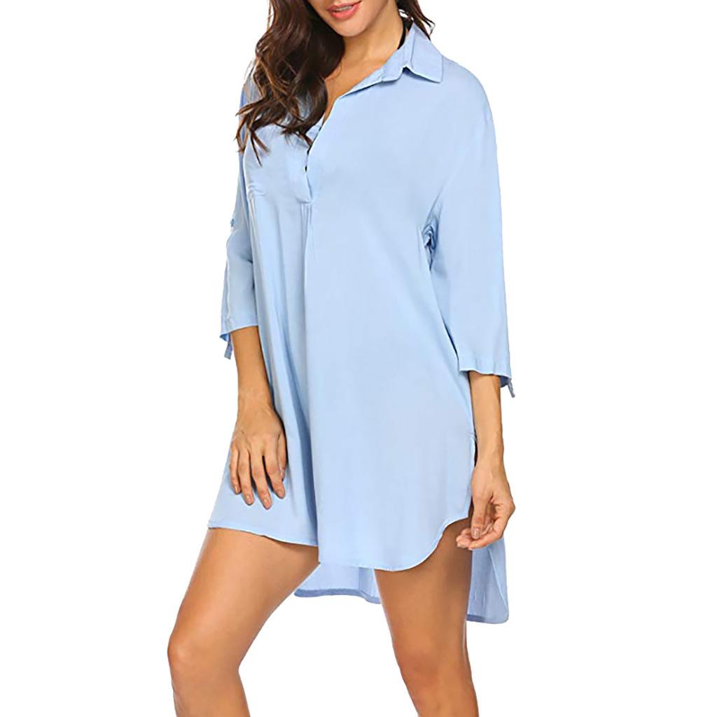 Summer Women's Wear V-neck Solid Color Design Sun-protective Shirt, Light Beach Smock