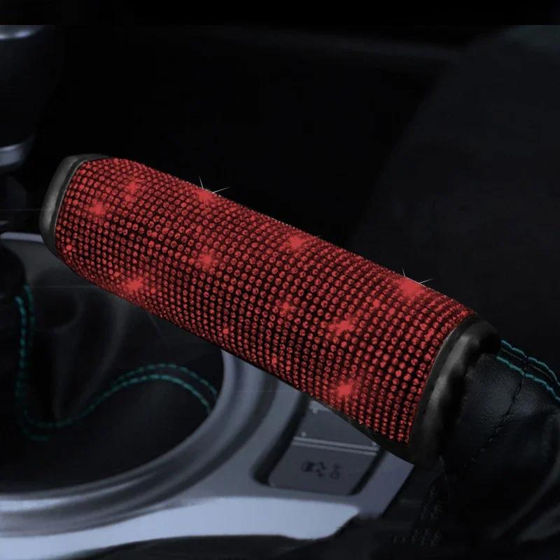 

Red Diamond Crystal Car Gear Shift Cover Auto Shifter Hand Brake Case Diamond Decor Bling Car Interior Accessories for Women