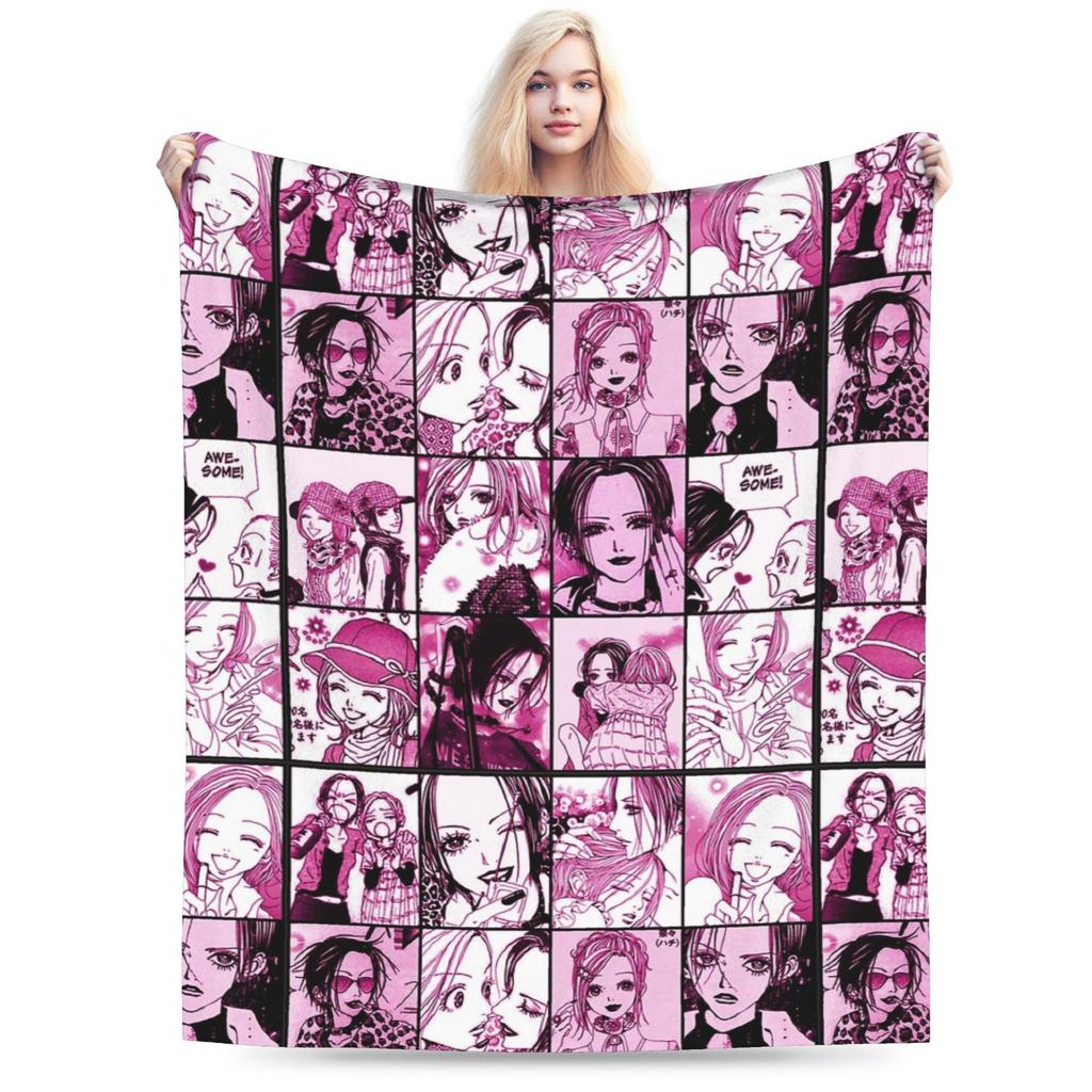 Nana x Hachi Nana Osaki Anime Blankets Fleece Print Breathable Super Warm Throw Blanket for Home Travel Bedspread