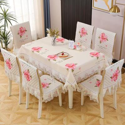 Flowers Lace Table Chair Cover  Cushion Dustproof Pink Jacquard Tablecloth for Banquet Dinning Table Cover Embroider Chair Cloth