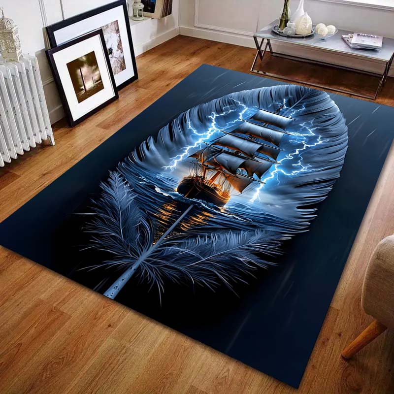 Sailboat in The Sea Print Carpet for Bedroom Living Room Bedside Sofa Floor Mat Modern Home Decor Play Area Rug Large Size