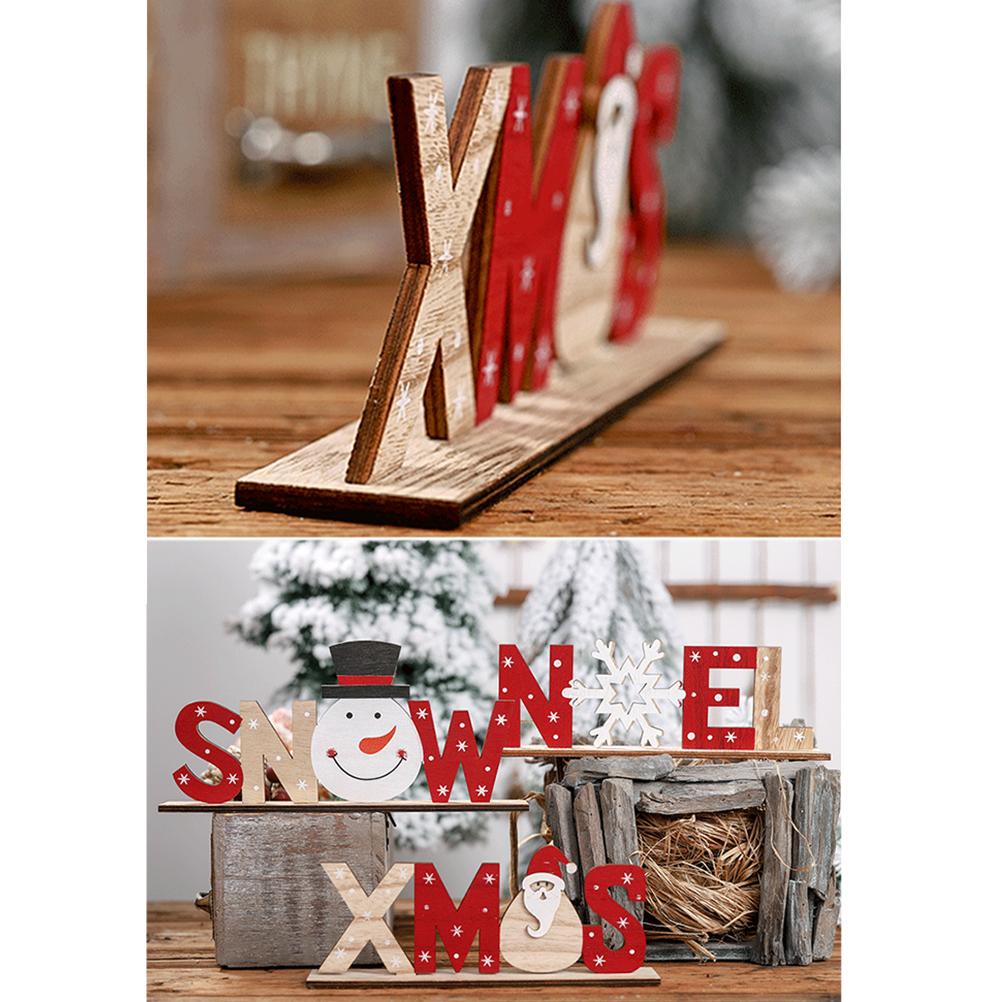 Christmas Wooden Santa Claus Snowman Snowflakes Letter Decoration Table Ornament Letters Sign Christmas Party Decoration
