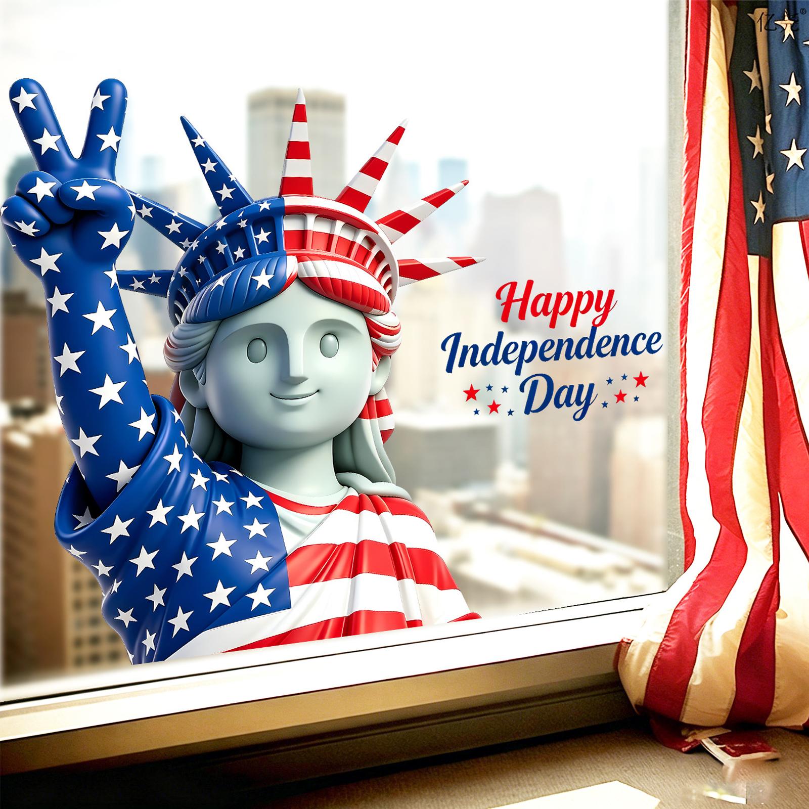 Statue of Liberty Static Window Cling Decoration for Kitchen Living Room Balcony Glass Independence Day Theme One Size