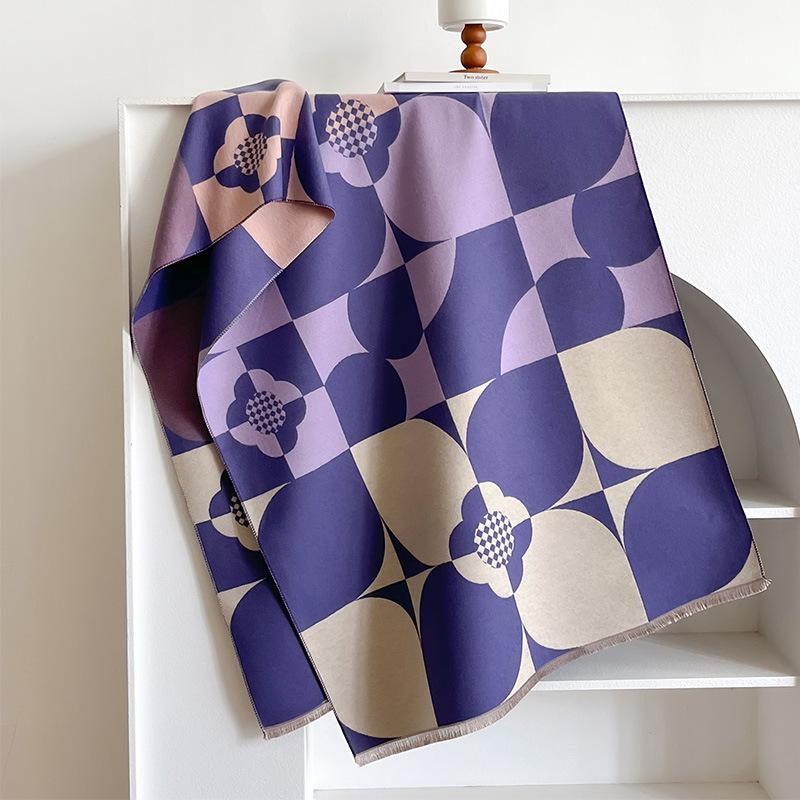 Plant Flower Square Color Matching Simple Fashion Elegant Atmosphere Imitation Cashmere Warm Scarf Shawl Women