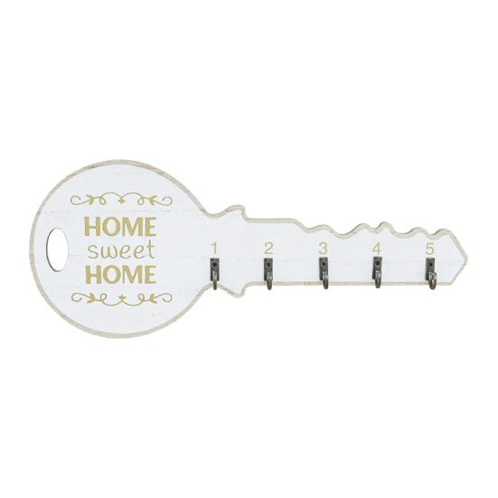 

Key Hook Wall Mount Durable Wood Storage Rack with Rust-Proof Metal Multi-Hooks Hanger for Keys Cards білий
